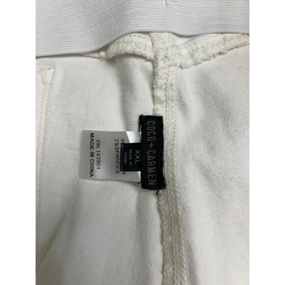 Coco + Carmen Womens White Fray Hem Stretch Pants XXL Cotton Elastic Waistband - Picture 4 of 11